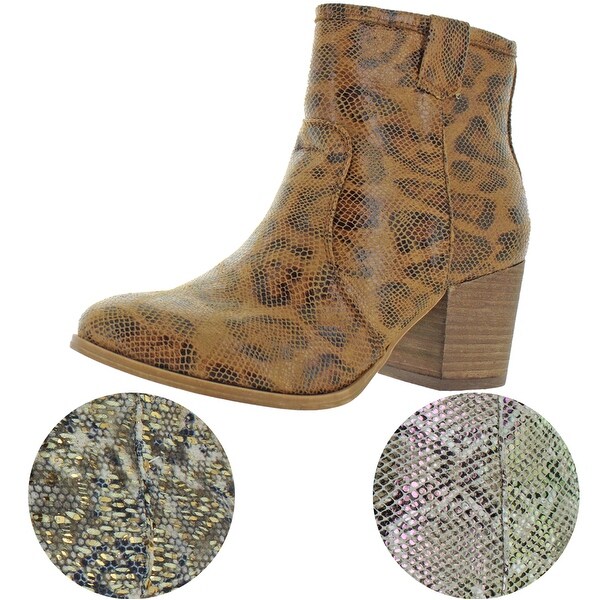 snake print block heel booties