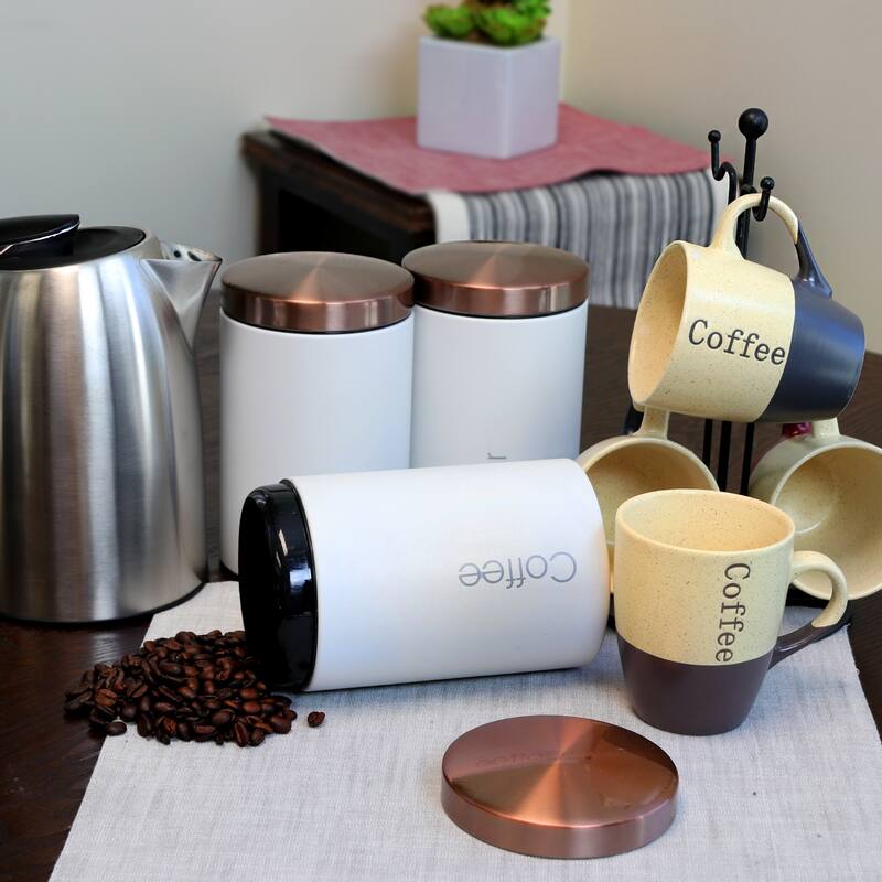 Modern Home Sugar, Coffee and Tea Can Storage Set with Lids in Cloud White