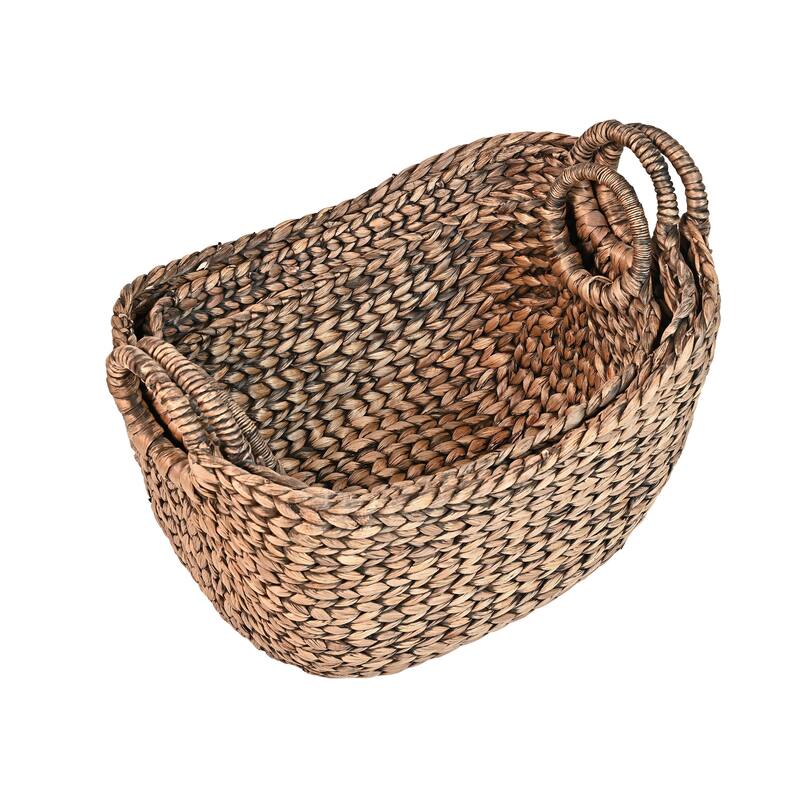 Classic Hyacinth Storage Boat Baskets with Handles (Set of 3)