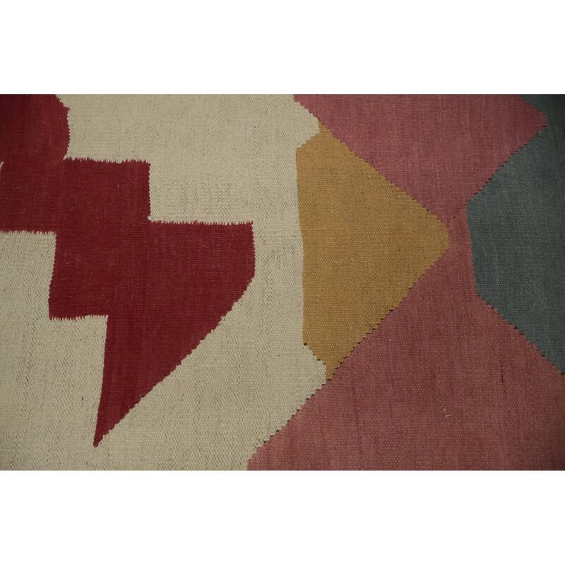 Hand Woven Oriental 100% Wool Carpet Southwestern Modern Multi-Colored Kilim Area Rug - 9' 11'' X 8' 2''