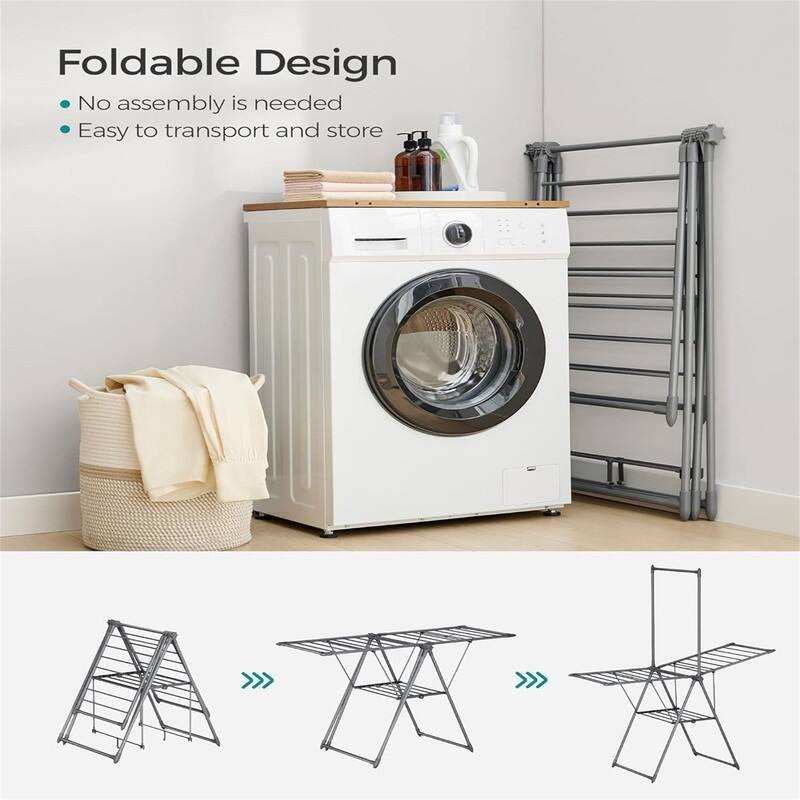Clothes Drying Rack, Foldable 2-Level Laundry Drying Rack - 26"D x 62.6"W x 78"H