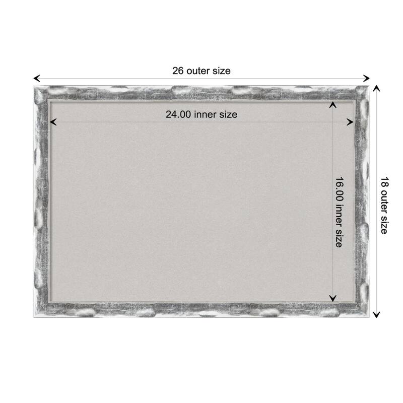 Scratched Wave Chrome Framed Grey Corkboard Bulletin Board - Board Size 24x16