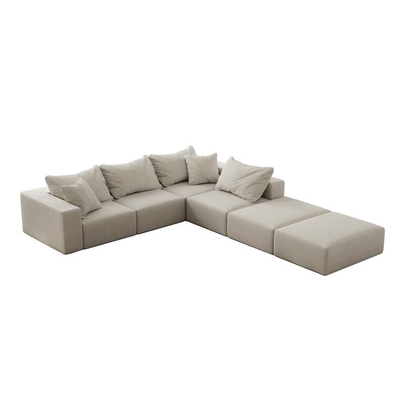 Modular L Shaped Sectional Sofa with Ottoman, Oversized Chenille Cloud Sofa, Upholstered 6 Seater Sofa with 6 Pillows