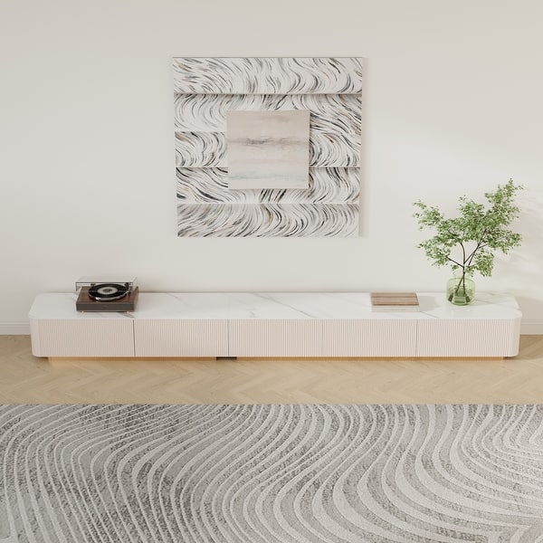 Modern TV Stand with Glossy Stone, 4-6 Drawers