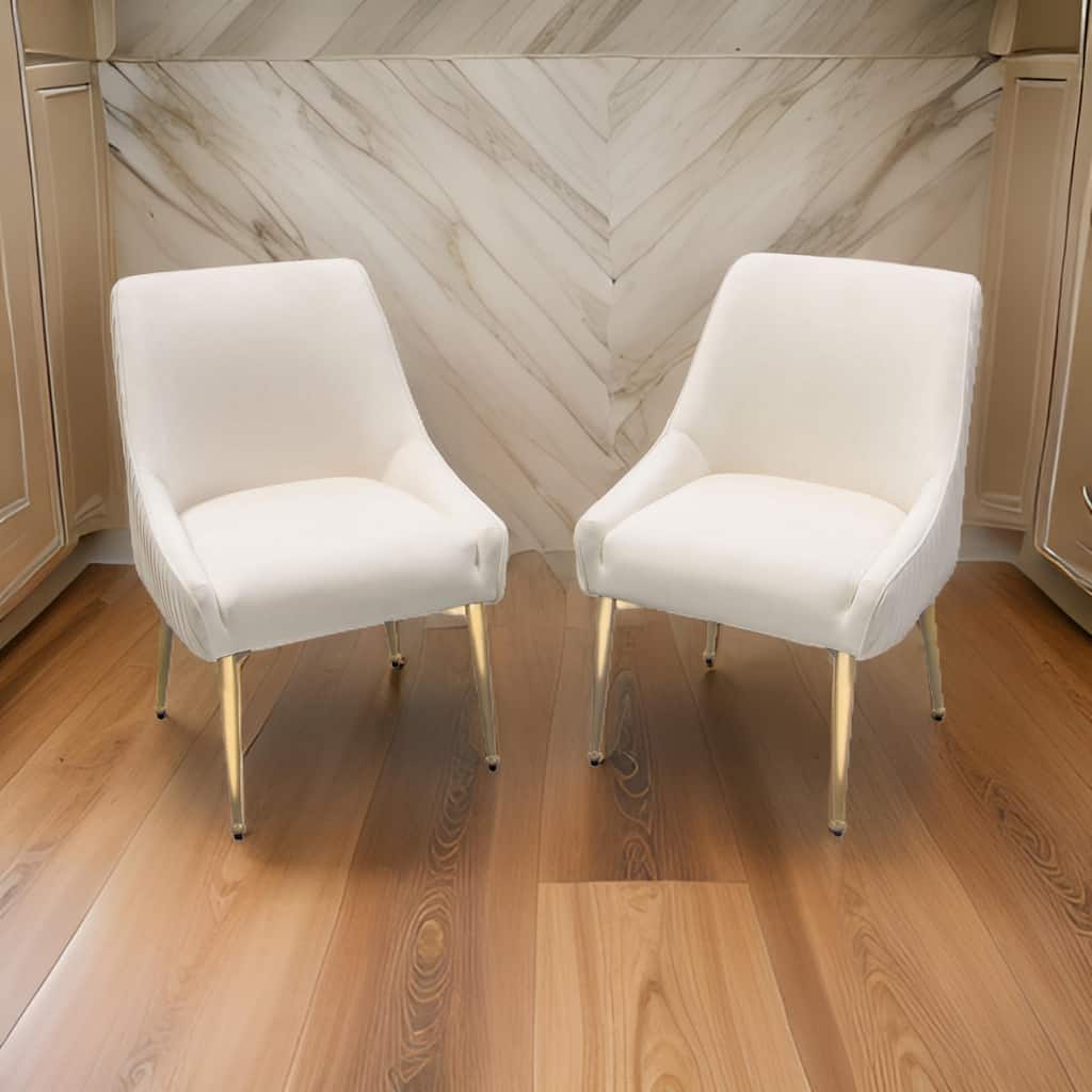 24 Inch Dining Chair, Set of 2, Cushioned Seating, Sloped Arms, Off White