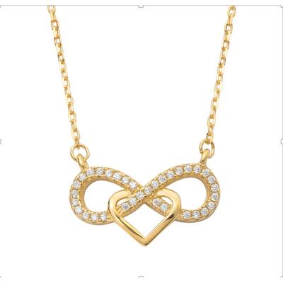 Gold Infinity Heart Necklace with Swarovski Crystals - Eternal Love Symbol on 18" Gold-Plated Chain