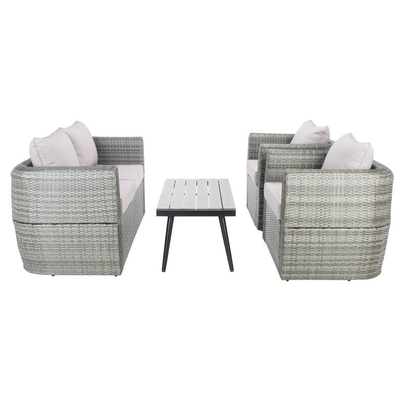 SAFAVIEH Outdoor Living Tarien Wicker 4-Piece Living Patio Set - 48"W x 25"D x 28"H