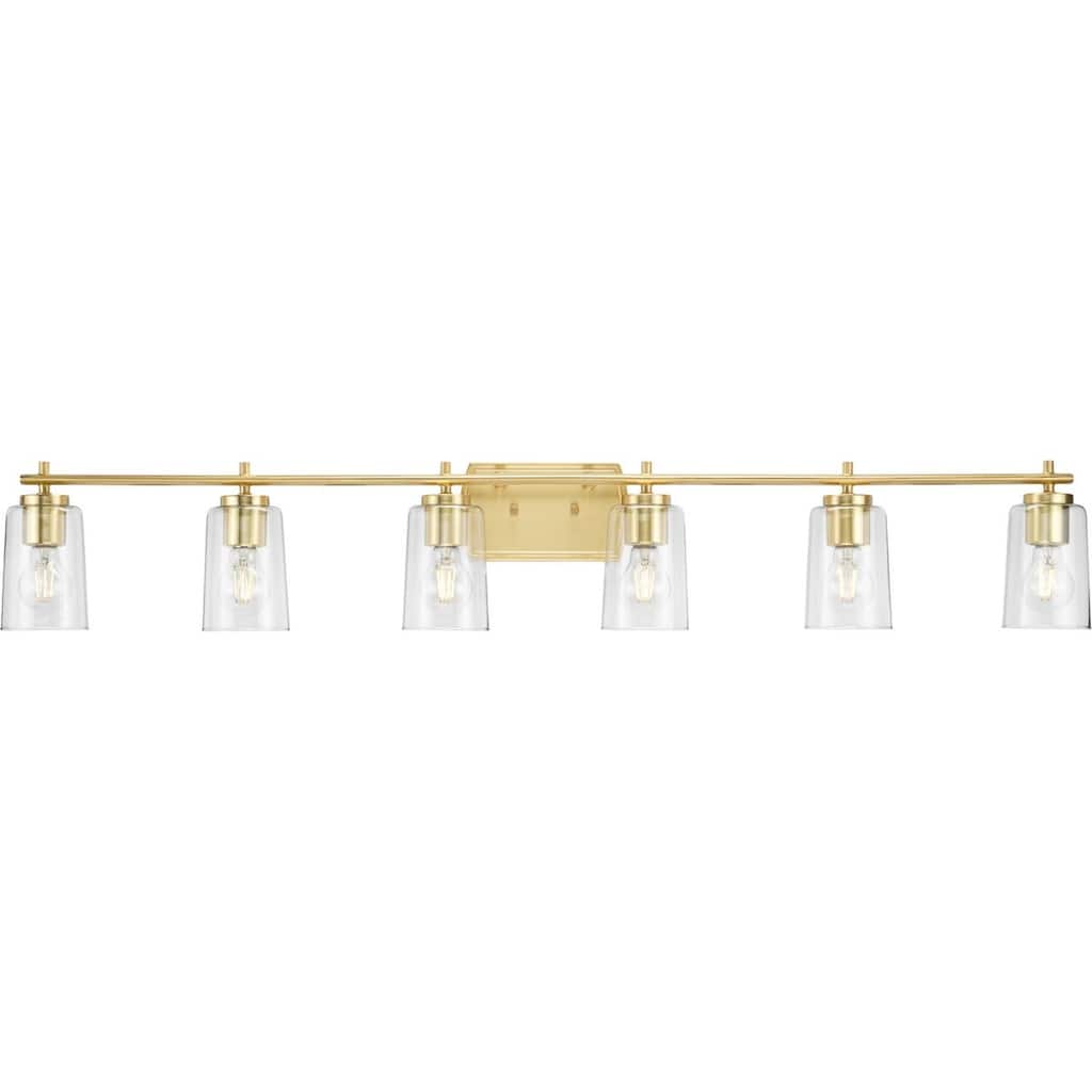 Adley Collection Six-Light Satin Brass Clear Glass Bath Vanity Light - 48.5 in x 6 in x 7.62 in