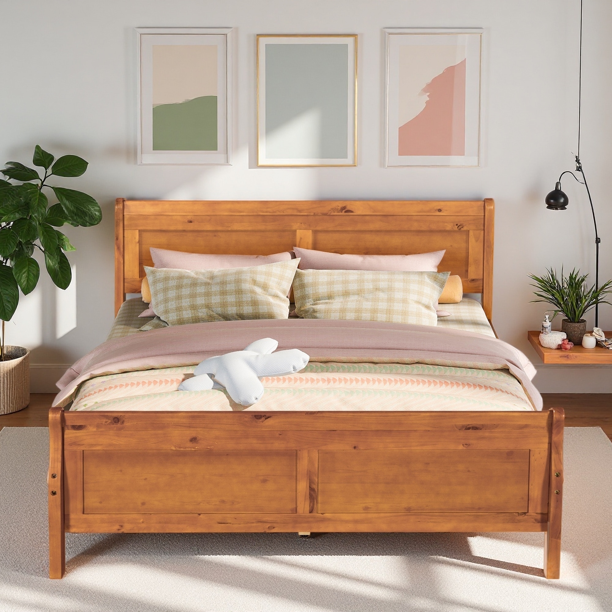 Wood Platform Bed with Headboard, Footboard, and Wooden Slat Support