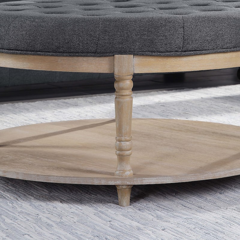 Corvus Savannah 36-inch Round Storage Tufted Chesterfield Cocktail Ottoman