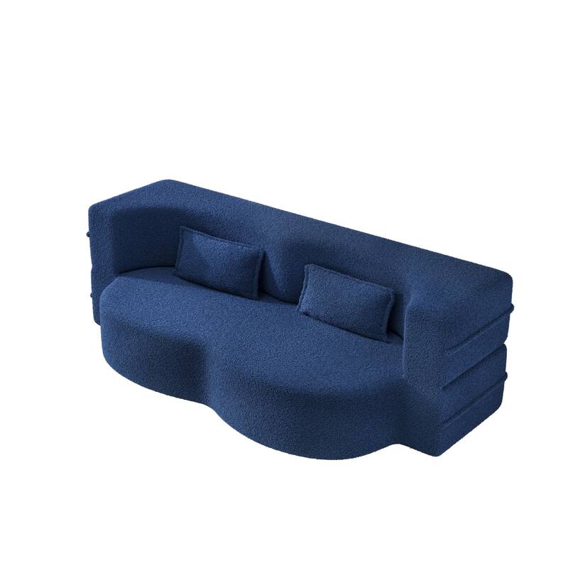 Convertible Floor Sofa with Teddy Fabric, Twin Mattress & No Assembly