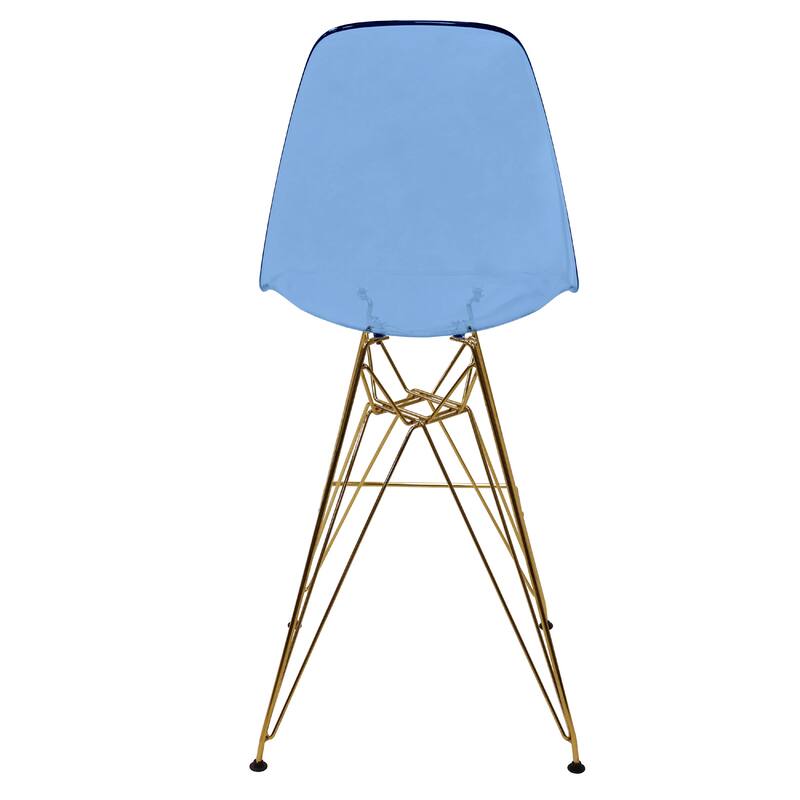 Cresco Acrylic Bar Stool with Gold Chrome Steel Base and Footrest - Counter Height Chair for Kitchen or Dining Area Set of 2