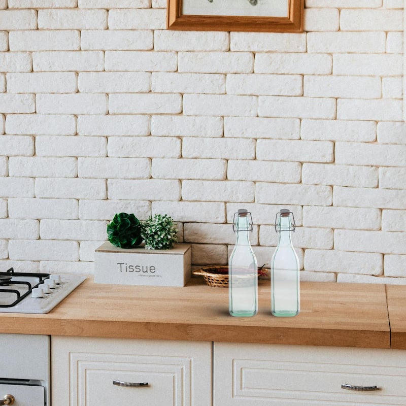 Amici Home Set of 2 Italian Recycled Green Faceted Hermetic Bottles