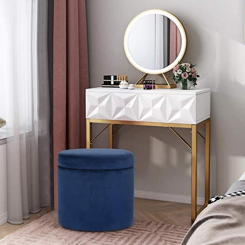Adeco Oval Storage Ottoman, Modern Velvet Footrest Vanity Makeup Stool