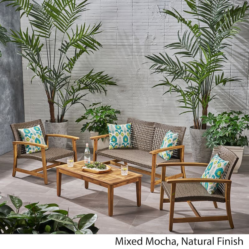 Hampton Outdoor 4-piece Acacia Chat Set by Christopher Knight Home