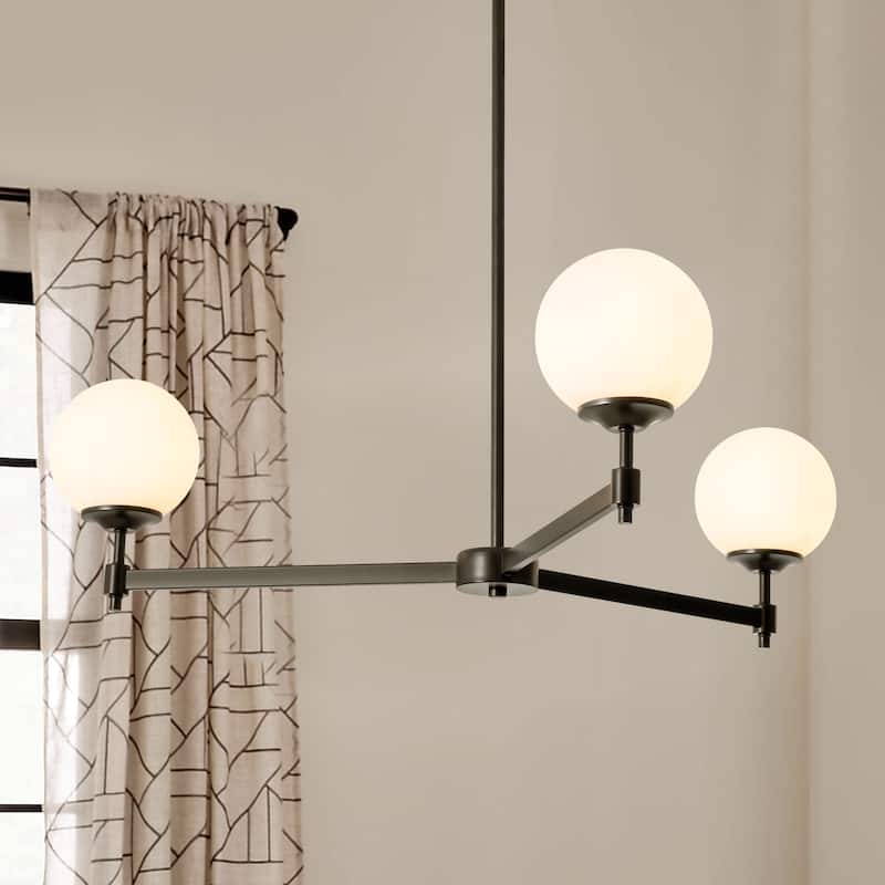 3-light Mid-Century Modern Gold/Black Sputnik Metal Frosted Glass Globe Chandelier for Dining/Living Room - Black/White