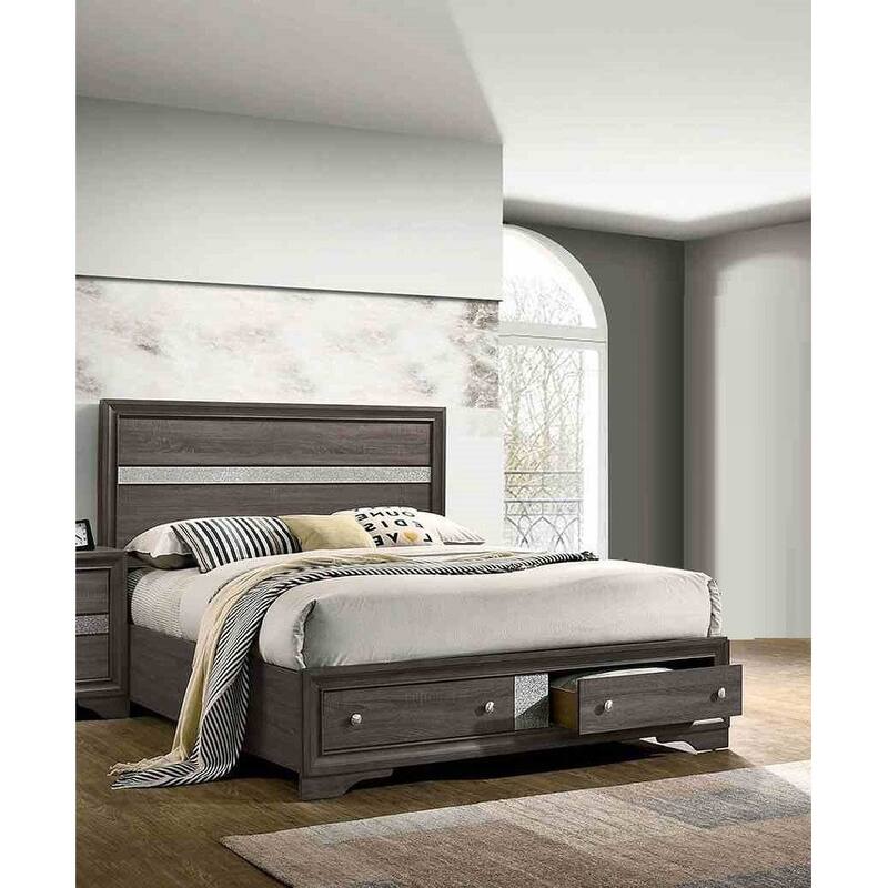 Contemporary Gray Finish 1Pc Footboard Drawers Bed