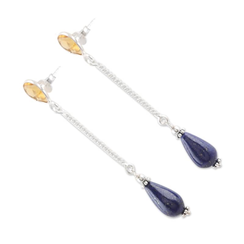 Novica Handmade Real Prosperity Citrine And Lapis Lazuli Dangle Earrings