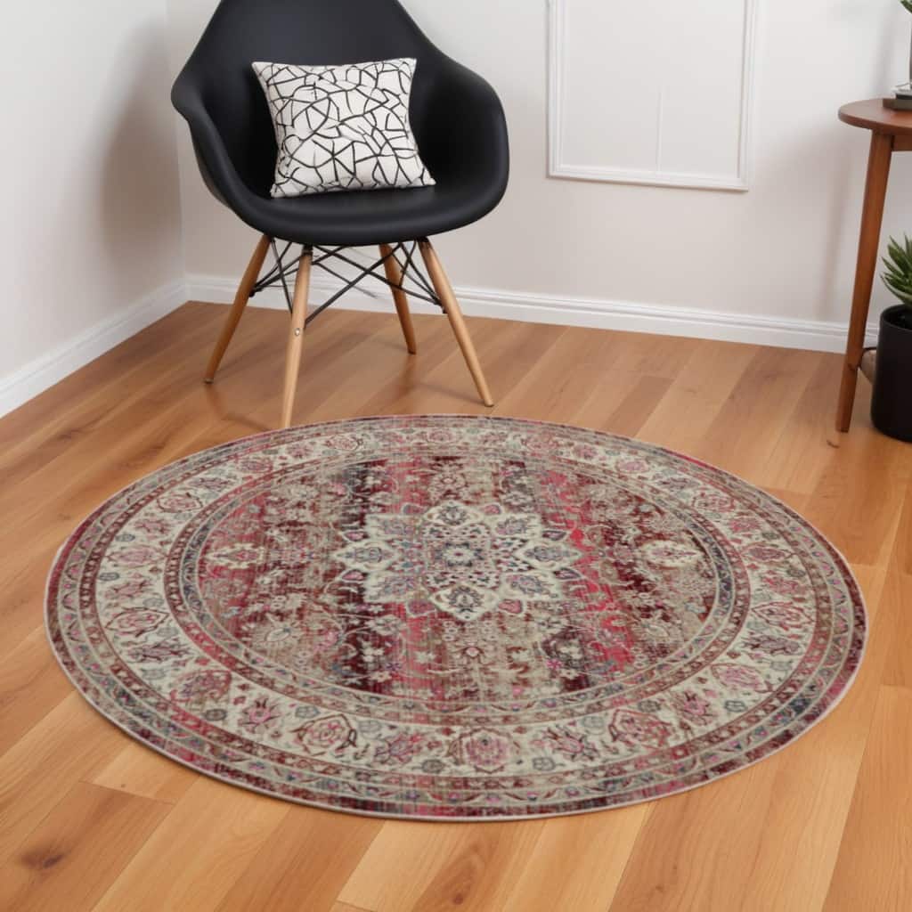 HomeRootsFloral Transitional Round Area Rug - 72' X '72' X '0.5