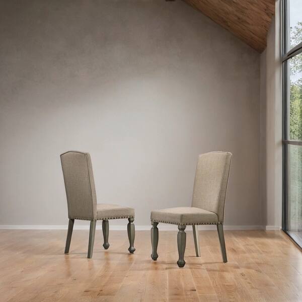 Set of 2 Upholstered Dining Chairs with Nailhead Trim and Wood Legs ...