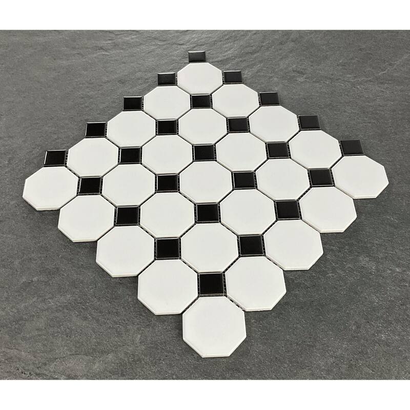 Porcelain White Octagon with Black Dot Mosaic Tiles Bed Bath & Beyond