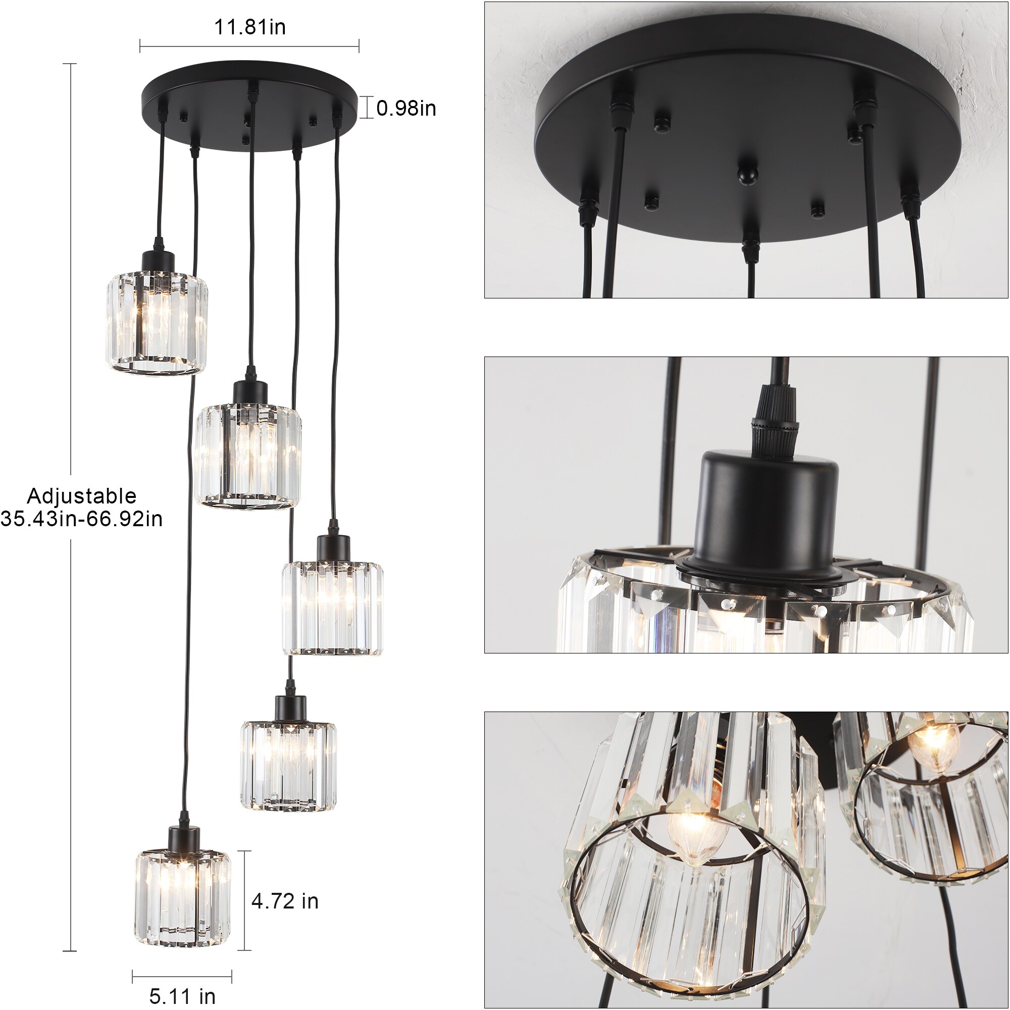 5 Light Dimmable Cylinder Cluster Pendant Lighting Fixture for Kitchen Island On Sale Bed Bath Beyond 40335494