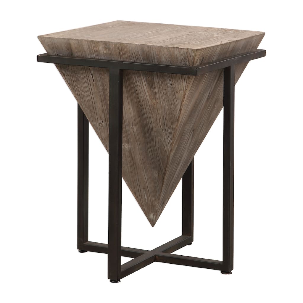 25.25" Brown and Black Upside Down Triangle Accent Table