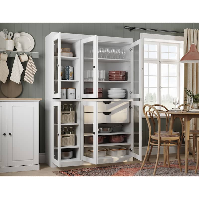 Palace Imports 100% Solid Wood 48.5" Pantry China Cabinet with Clear Glass Doors, 2-Drawers and Adjustable Shelves - White