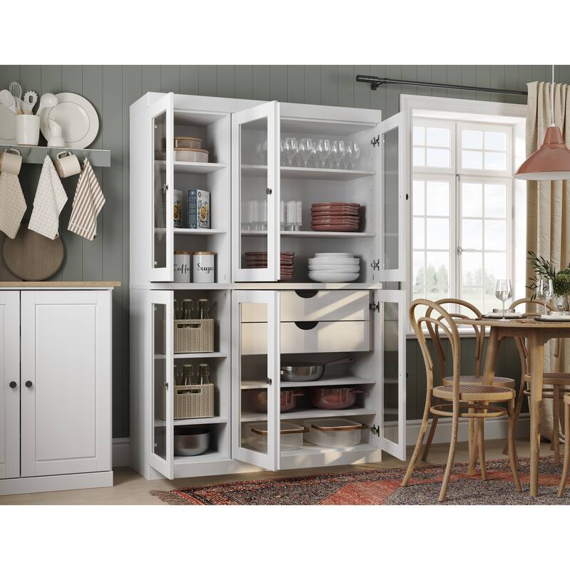 Palace Imports 100% Solid Wood 48.5" Pantry China Cabinet with Clear Glass Doors, 2-Drawers and Adjustable Shelves
