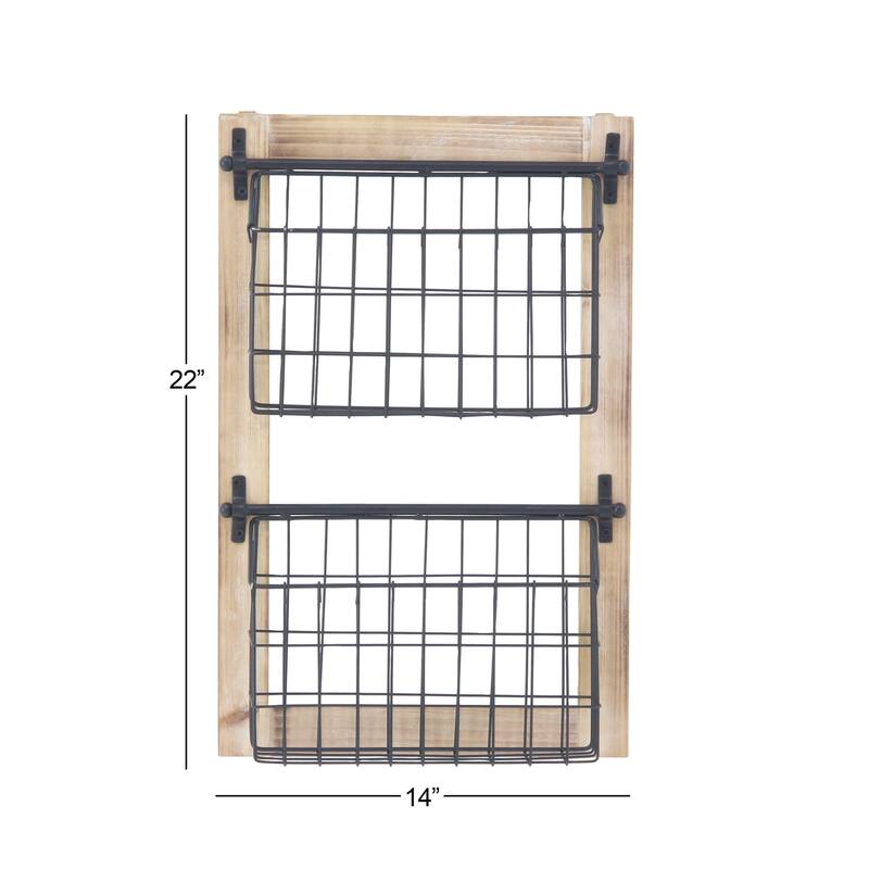 Black Metal 3 or 2 Slot Magazine Rack Holder with Wood Frame and Suspended Wire Baskets