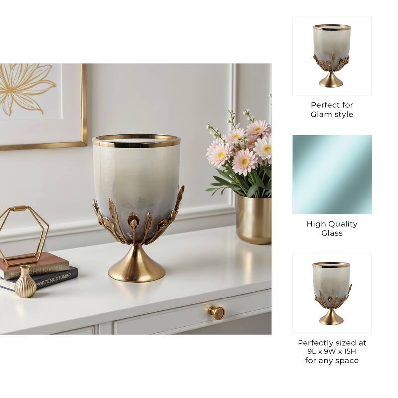 Glass Candle Holder Pedestal Hurricane Contemporary Tabletop Accent