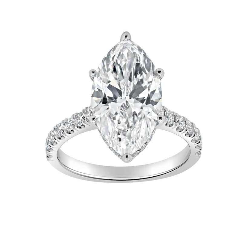 Auriya 14k Gold 5 3/5ctw Lab grown Marquise Hidden Halo Diamond Engagement Ring (F-G VS) - White - 4