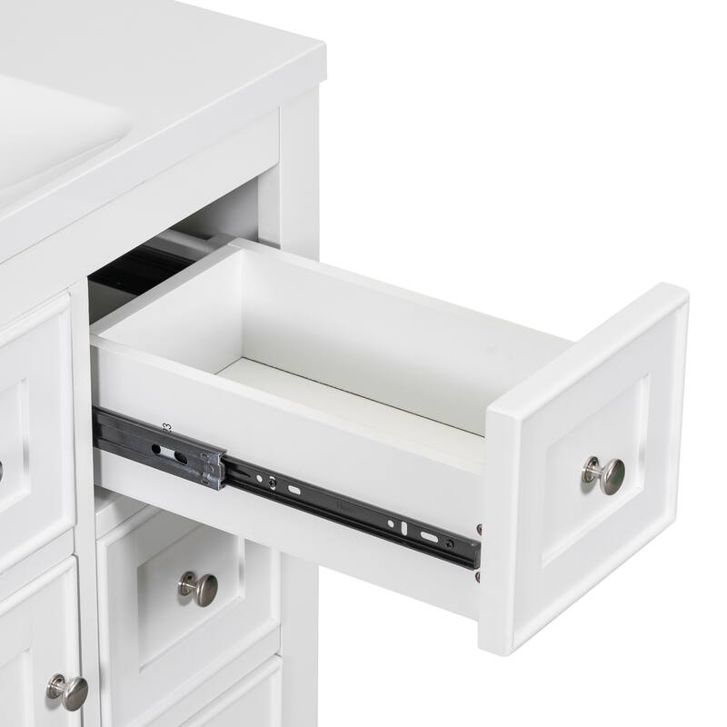 35.6" White Freestanding Bathroom Vanity with 6 Drawers, 1 Door, Adjustable Shelf, Modern Painted Finish