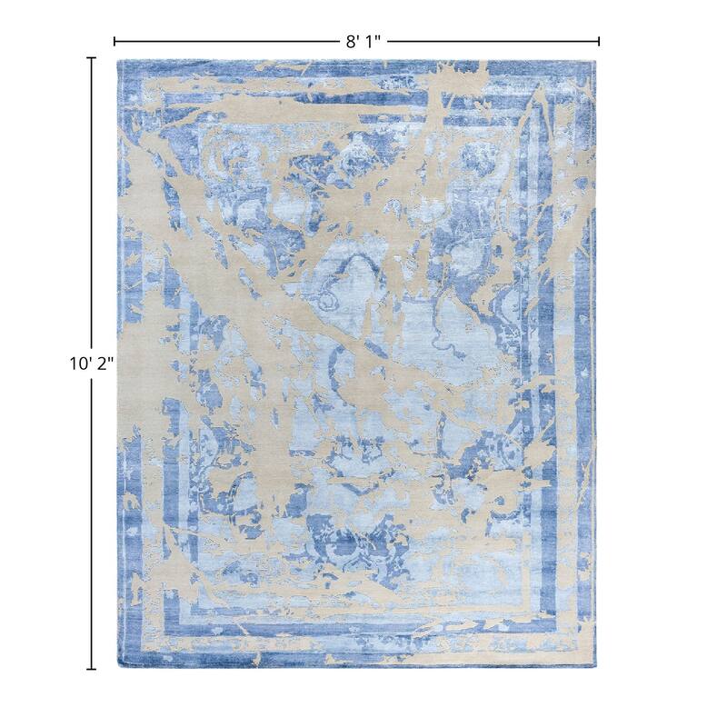 Modern One-of-a-Kind Hand-Knotted Area Rug, Blue - 8' 1" x 10' 2"