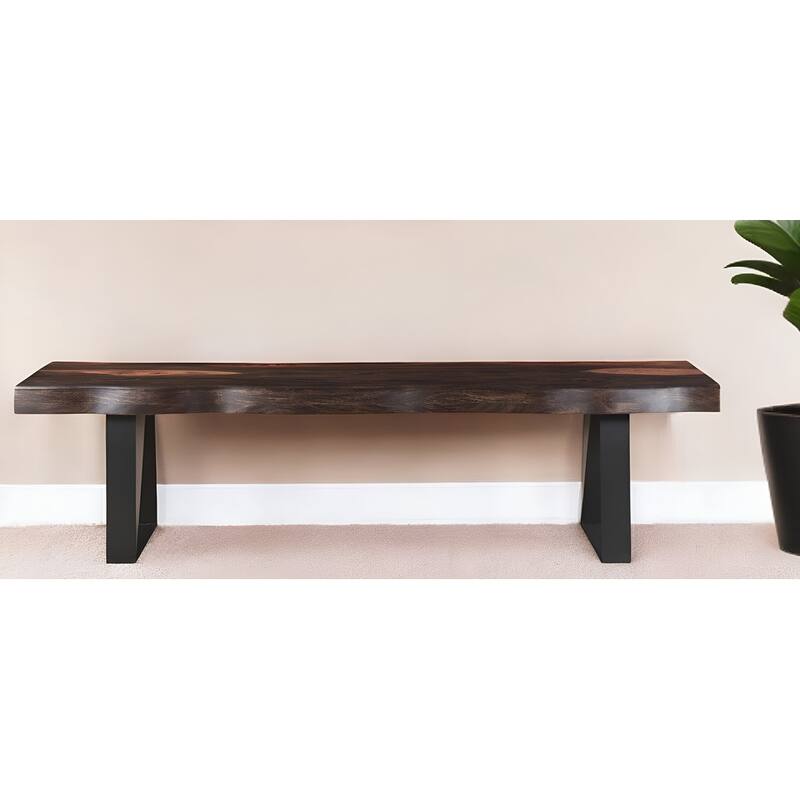 HomeRoots 68" Dark Brown and Black Distressed Solid Wood Dining Bench - 68