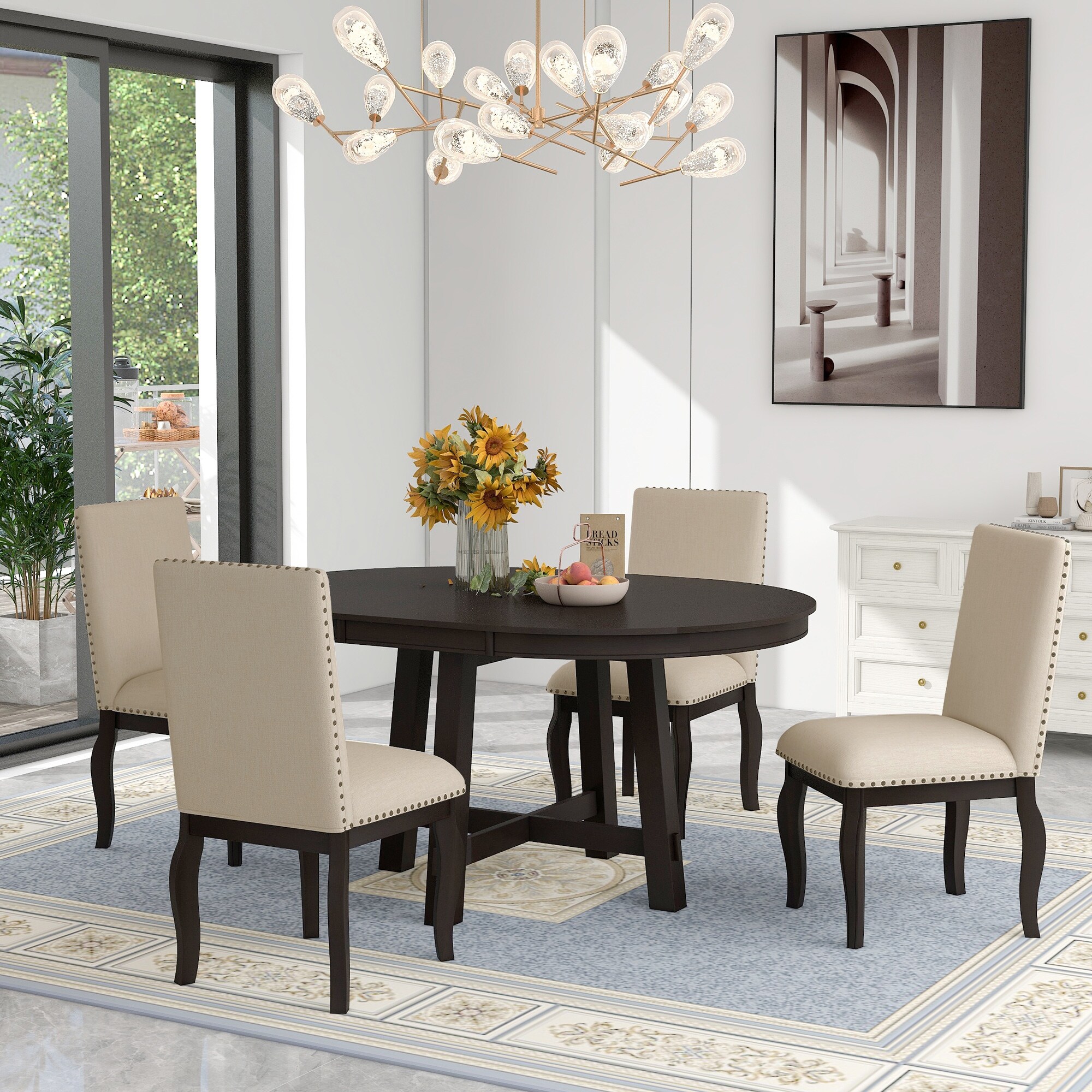 Round farmhouse dining 2025 table set for 6