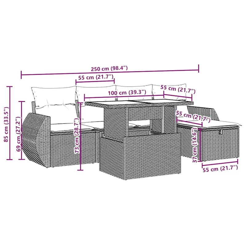 vidaXL Patio Sofa Set with Cushions Sectional Couches 6 Piece Poly Rattan