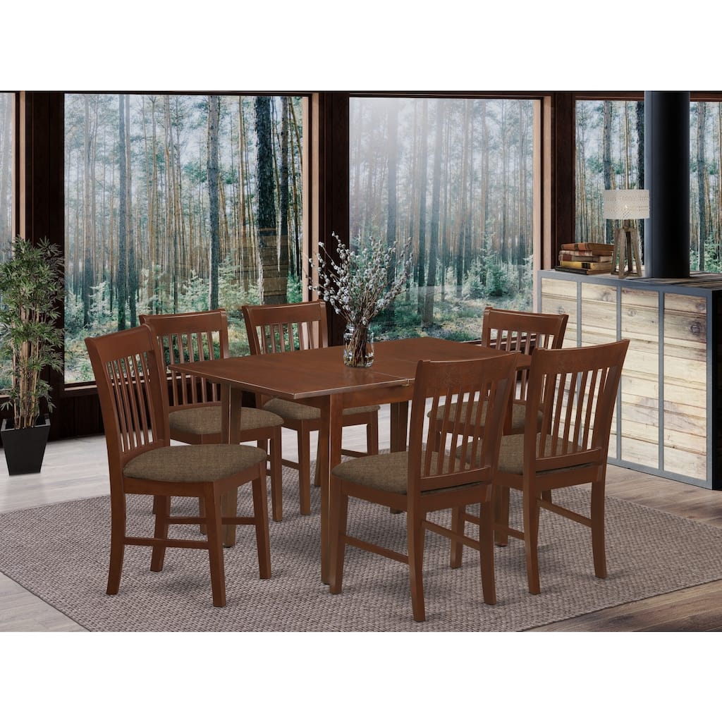 HomeStock 7-Piece Rectangle Mahogany Finish Solid Wood Top Dining Table with 6-Chairs