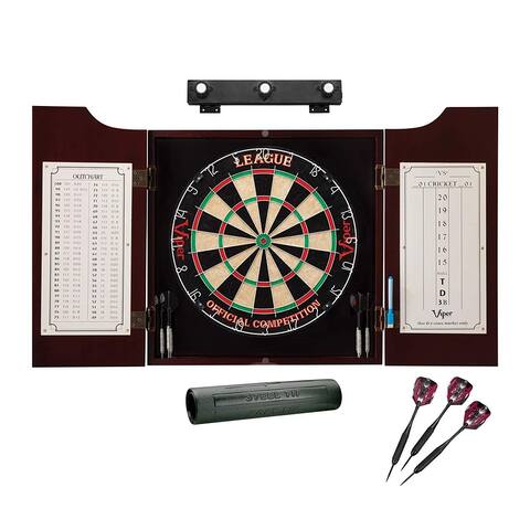 Viper League Dartboard, Hudson Cabinet, Dartboard Light & Dart Mat, Value Set