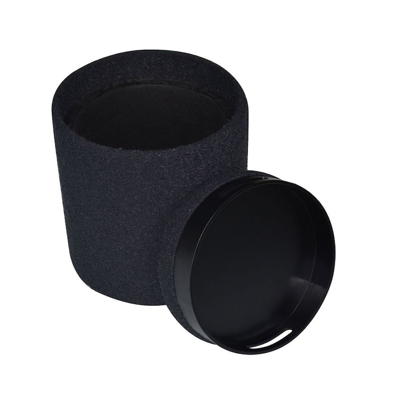 Esme Boucle Tufted Storage Ottoman with Tray in Black by Aria Home