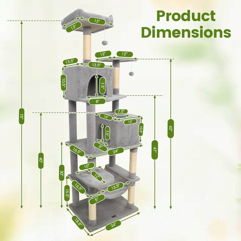 Costway 70” Cat Tree for Indoor Cats with Padded Top Perch, Dual - See Details