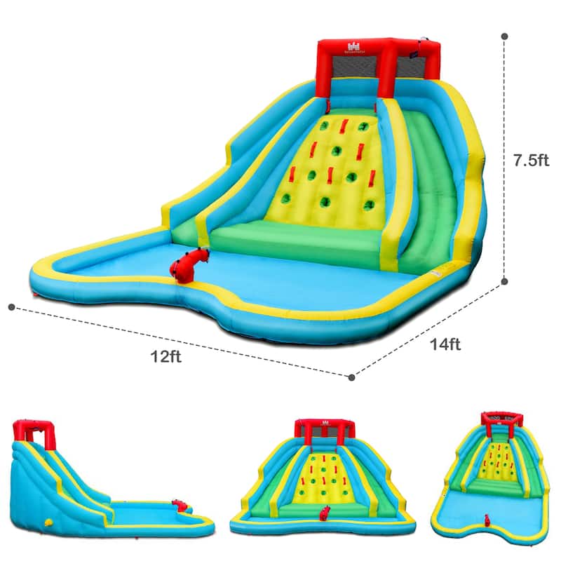 Gymax Inflatable Mighty Water Park Bouncy Splash Pool Climbing Wall w/