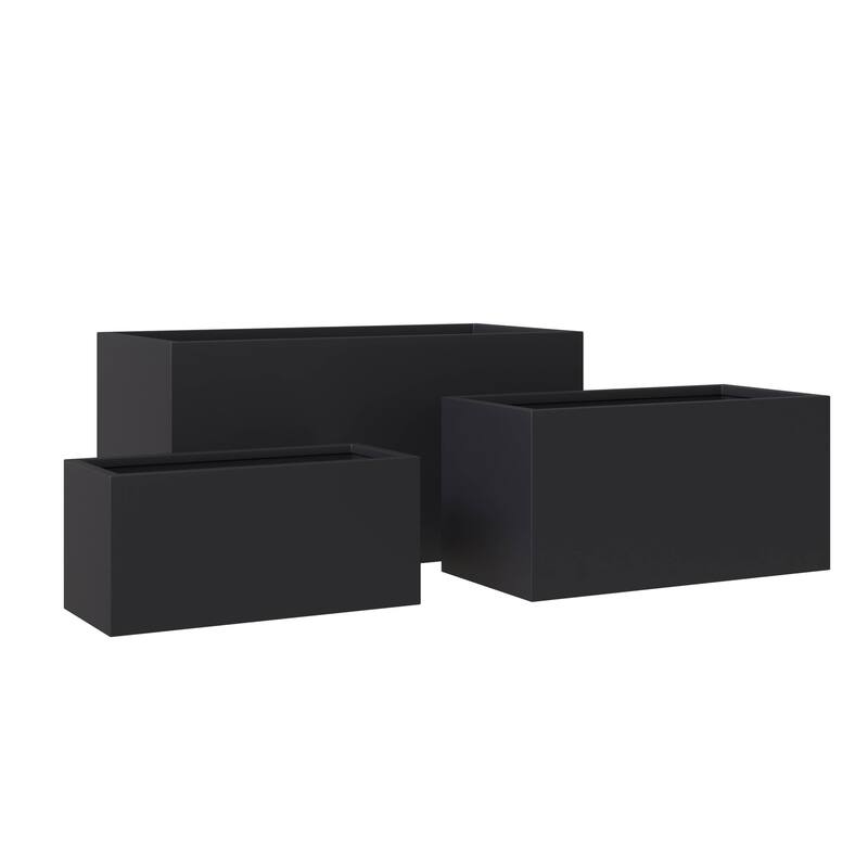 Bloom 3-Piece Rectangular Fiberstone and MGO Clay Planter Pot Set - Black