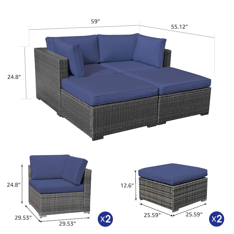 4-Piece Patio Sectional Sofa Wicker Furniture Set Outdoor daybed With Water resistant cushion