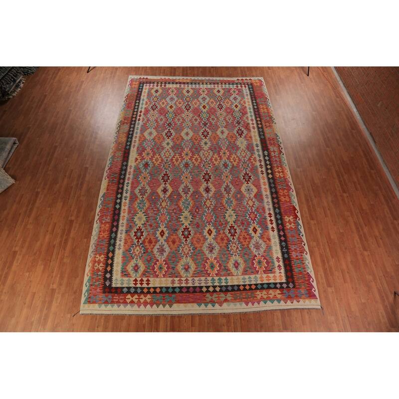 Geometric Kilim Oriental Large Rug Wool Carpet - 10'0"x 16'2"