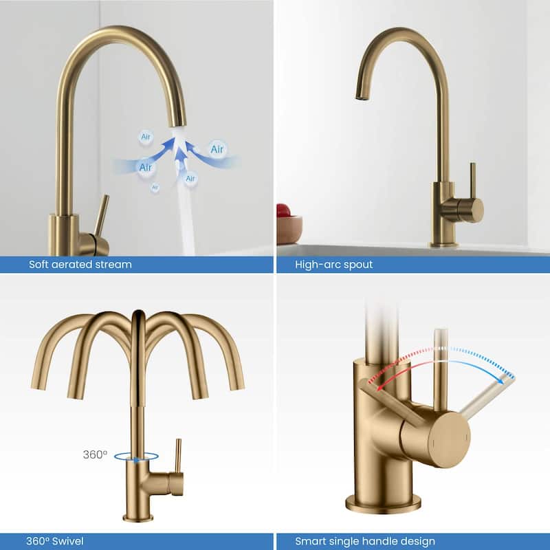 Lead Free High Arc Single Level Bar Prep Kitchen Faucet with Single Handle