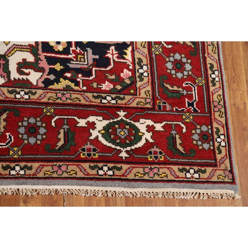 Light Blue Geometric Heriz Serapi Indian Area Rug Handmade Wool Carpet - 7'11"x 10'5"