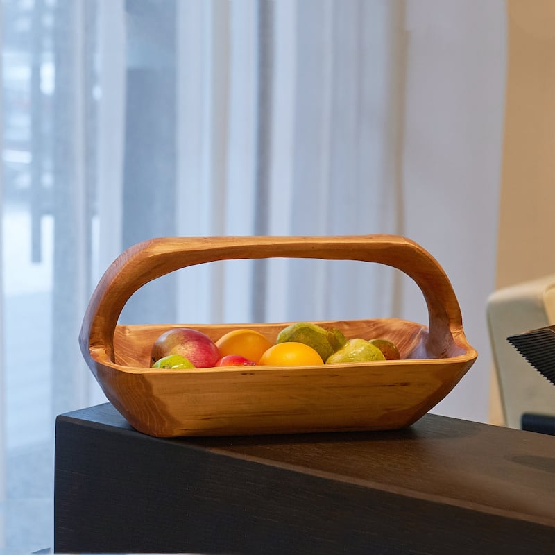 Rectangle Cedar Basket Handle for Fruit Vegetable Food Display - 16.8"x8.2"x7.8"