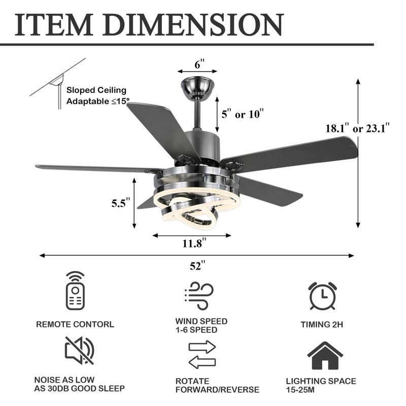 Oaks Aura 52in. DIY Shade Modern Reversible Ceiling Fan with Light, 6-Speed Silent Motor Ceiling Fan with Remote for Large Room
