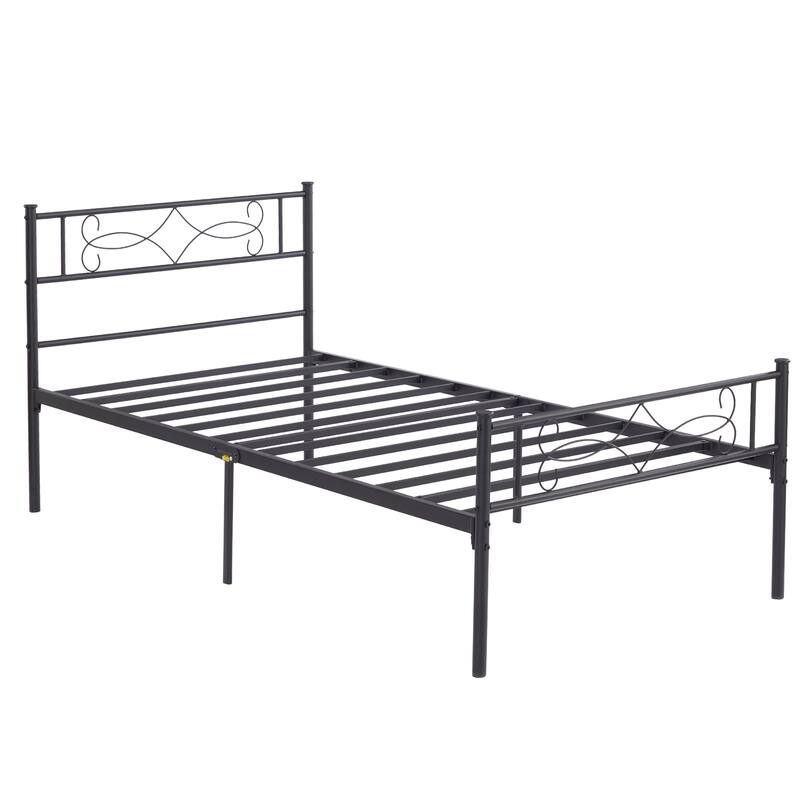 VECELO Twin Size Bed Frame Set of 2 with Headboard 14 Inch Metal Platform Mattress Foundation Kids Bed Set of 2